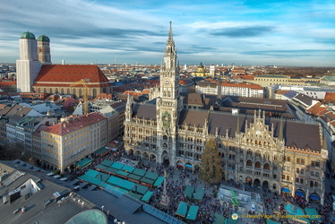Aerial view of Marienplatz Christmas market